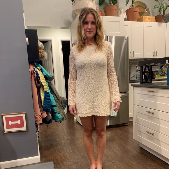 Ivory Lace Long Sleeve Boho Dress - Picture 7 of 8